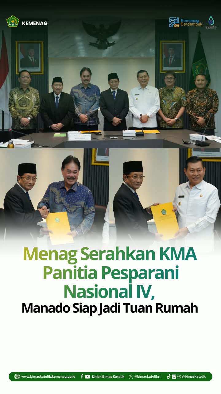 Menag Serahkan KMA Panitia Pesparani Nasional IV, Manado Siap Jadi Tuan Rumah