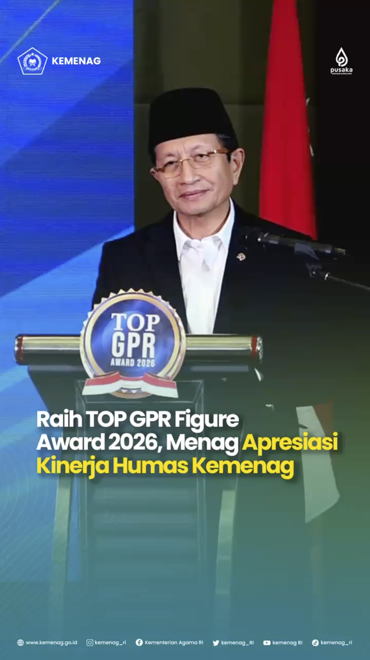 Raih TOP GPR Figure Award 2026, Menag Apresiasi Kinerja Humas Kemenag